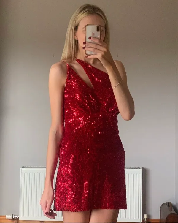 ZARA Red Velvet Sequin Dress Size S - Image 11