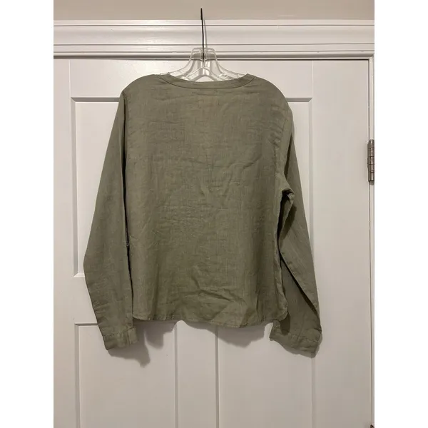 Isaac Mizrahi Women’s Large Linen Button Down Long Sleeve Casual Shirt Green - Image 5