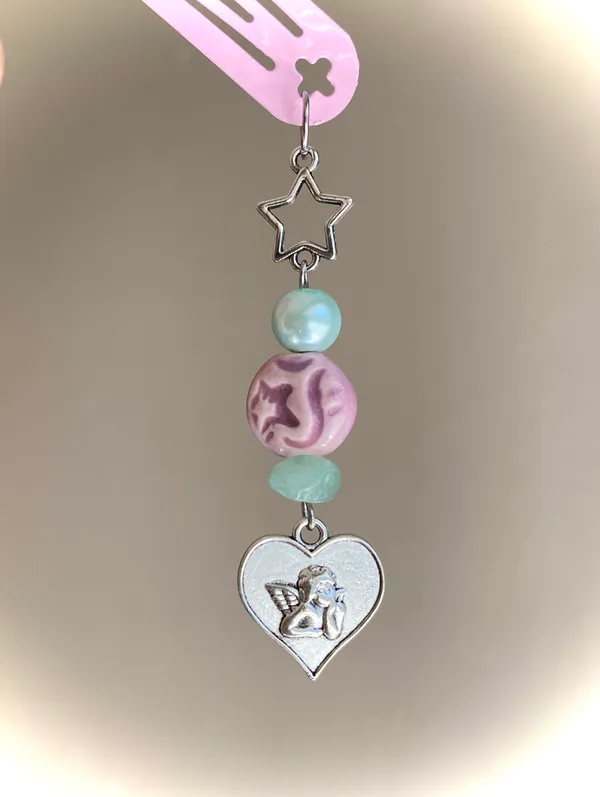 Handmade cherub/angel!& star unique dangle pink hair clip⭐️👼💕 - Image 2