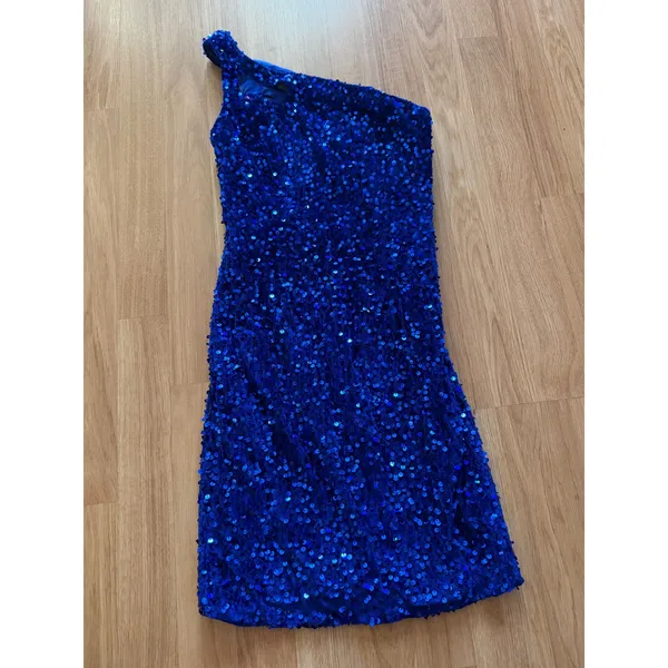 Lavetir Royal Blue Sequin One Shoulder Cutout Open Back Cocktail Dress NEW - Image 2