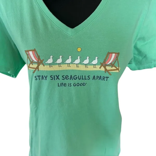 Life is Good Stay Six Seagulls Apart Crusher Tee Women’s Medium Green - Image 3