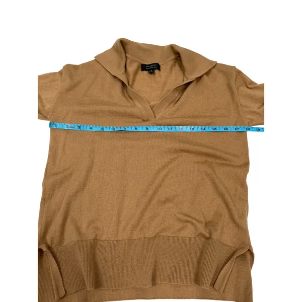 Banana Republic 100%‎ Wool Sweater Women Small Tan Collared V Neck Lightweight - Image 7