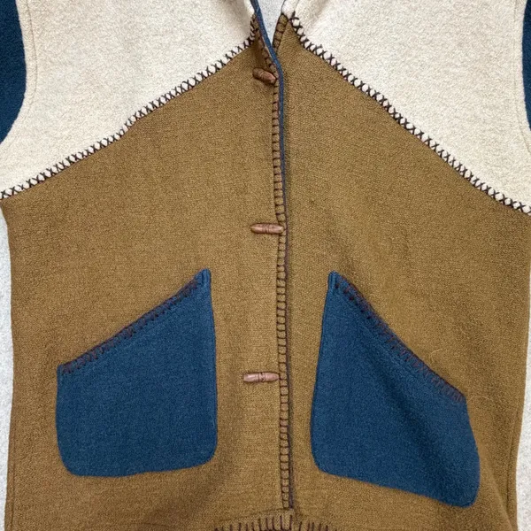 Portraits Northern Isles Women Small Brown Blue Boho Cabin‎ Wool Toggle Jacket - Image 5