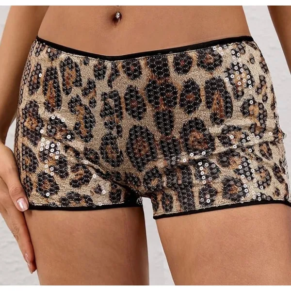 NWT MAKEMECHIC Cheetah Print Sequin Micro Shorts Low Rise‎ Y2K Medium - Image 2