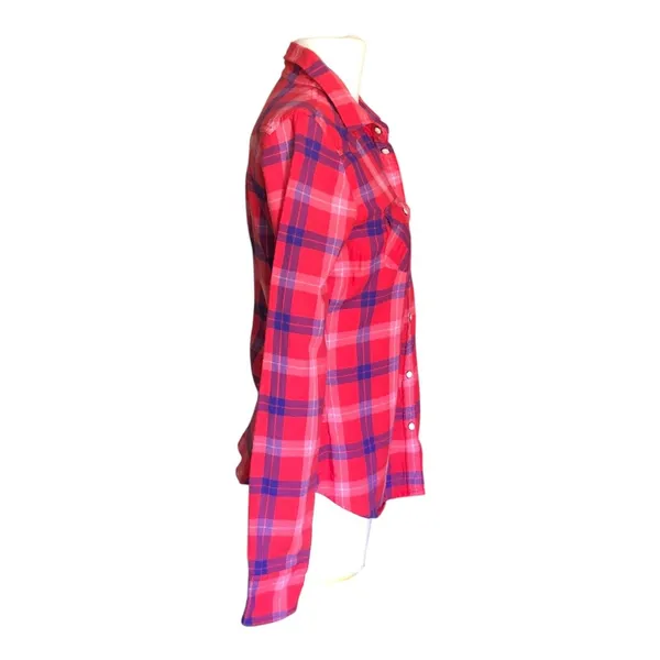 American Eagle Outfitters Plaid Button Up Shirt Red Blue Long Sleeve Small - Image 3