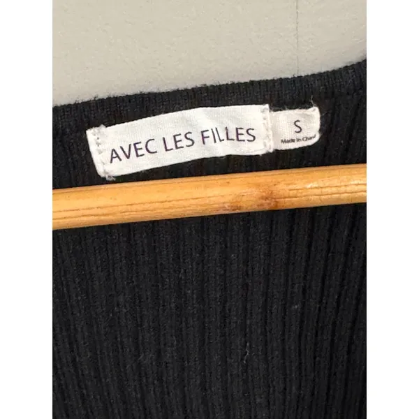 Avec Les Filles Black Ribbed Knit Sweetheart‎ Neck Tank Top Small - Image 4