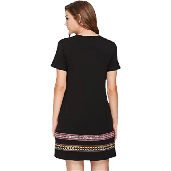 Boho Mini Dress Embroidered Hem Size S - Image 3