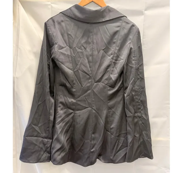 House of CB Alisa Charcoal Satin Blouse XS Chic‎ Gala Romantic Feminine Vacation - Image 6