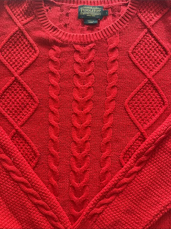 Pendleton Cashmere Cotton Blend Red Cable Knit Crewneck Sweater - Image 3