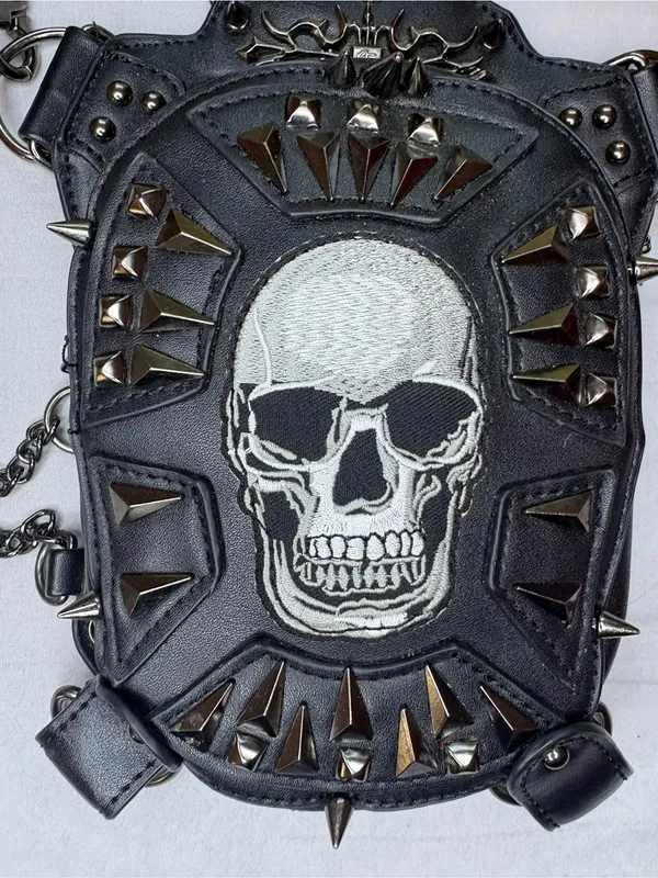 Steel Master Skull Studded Gothic Steampunk Crossbody Hip Holster Bag - Image 4