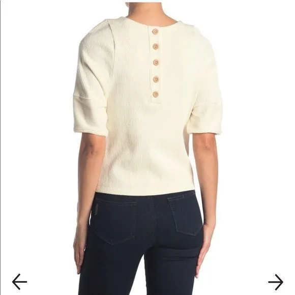 🎀 3/$20 Madewell women’s XXS textured‎ jacquard button back cream top - Image 10