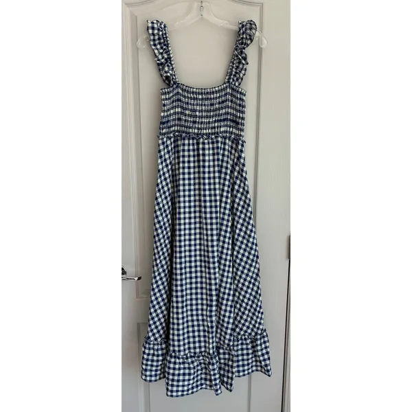 Max Studio London Blue Gingham‎ Smocked Cottagecore Midi Dress NWT M - Image 5