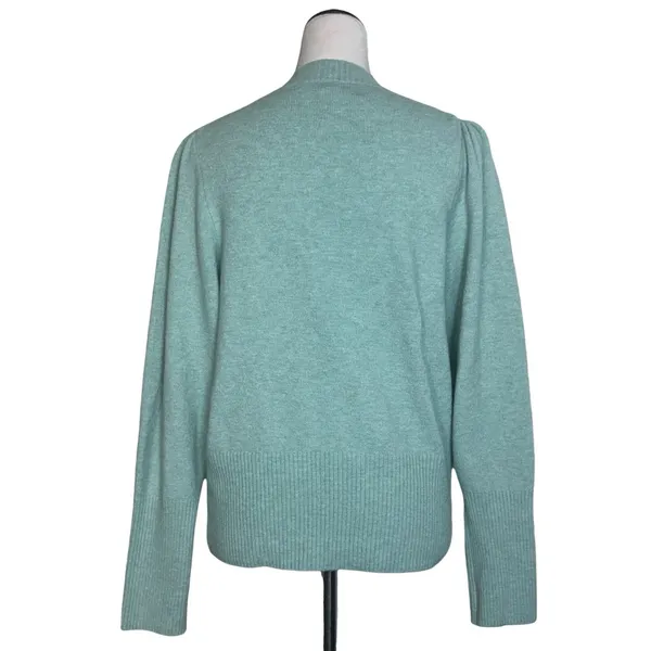 J Crew Puff Sleeve Merino Alpaca Crew Neck Sweater Size L Green Supersoft Yarn - Image 3