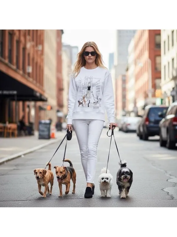 DKNY Dogs & The City Novelty Graphic cotton fleece sweatshirt Grunge White Sz L - Image 2
