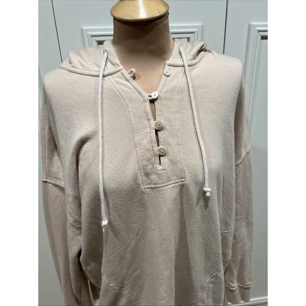 Aerie Beach Weekend Oversized Hoodie Women's Small Beige‎ Pockets Comfy - Image 2