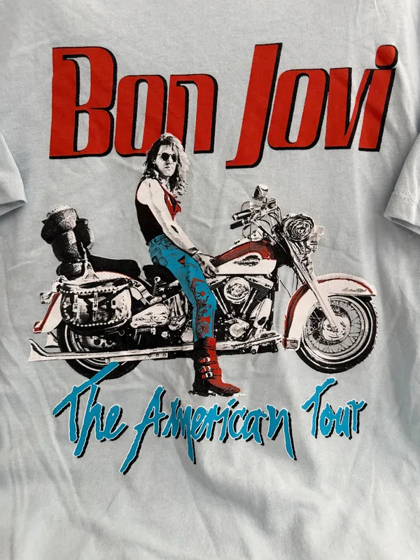 Bon Jovi Light Blue 'The American Tour' Short Sleeve Tee - Image 2