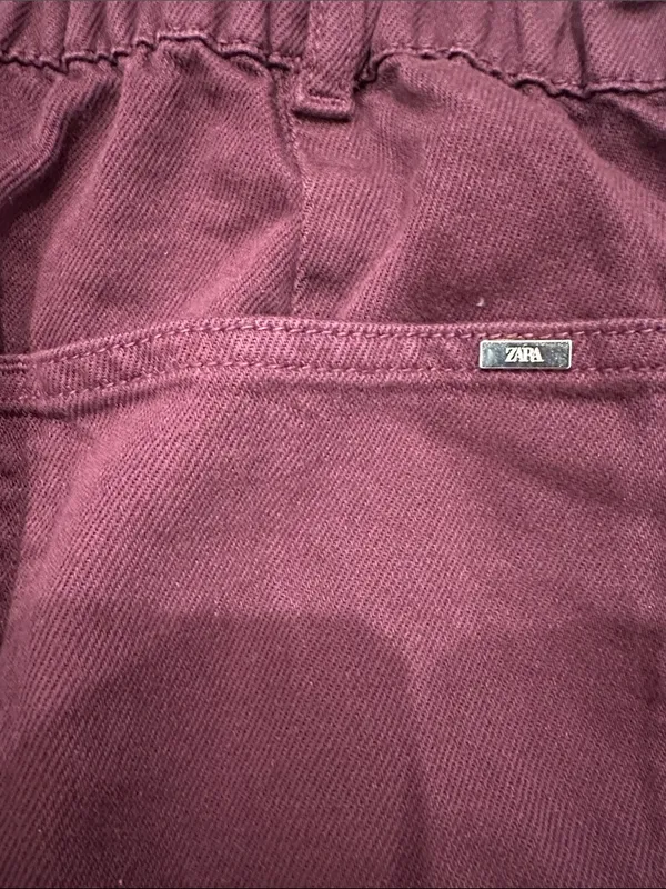 Zara Burgundy Wine Paperbag Elastic Waist Pants Sz 6 - Image 7