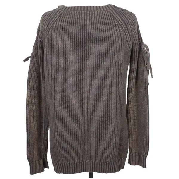 Umgee Chunky Knit‎ Sweater Women's Medium Mineral Wash Lace-Up Shoulder Grunge - Image 5