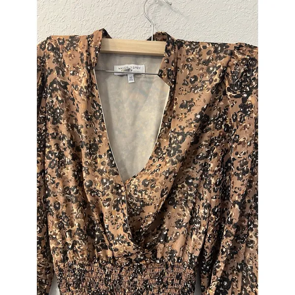 Waverly Grey Floral‎ Brown Printed Chiffon Brynlee Dress Size XS(No Belt) - Image 4