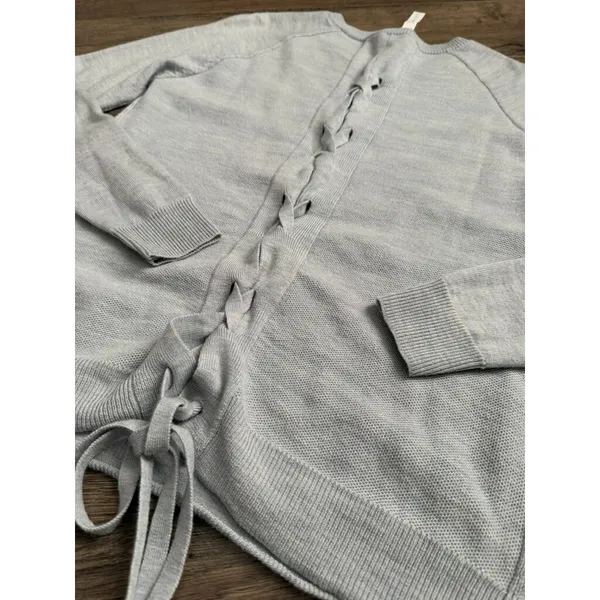 EUC Women Lululemon Gray Merino Wool Tied To You Sweater‎ SIZE 6 Lace Up Back - Image 13