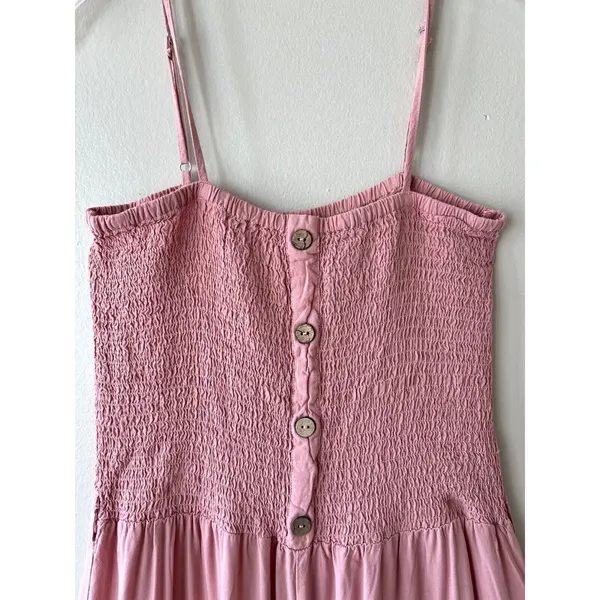Jumpsuit Sz‎ L Smocked Stretch Pink Pull On Wide Leg High Rise Tank Cisono - Image 7