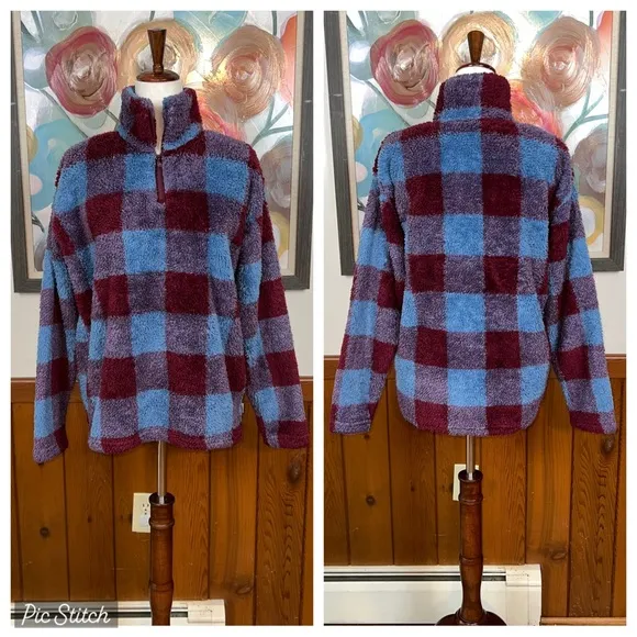 Adorable Eddie Bauer Checked Deep Pile Fleece Pullover! - Image 2