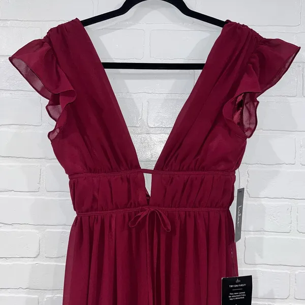 NWT Lulus I’m All Yours Burgundy Ruffle Maxi Dress - Image 7