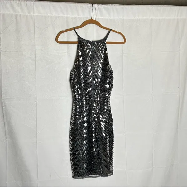 Lulus Silver Ace of Spades Gunmetal‎ Sequin Bodycon Mini Dress Size Small - Image 2