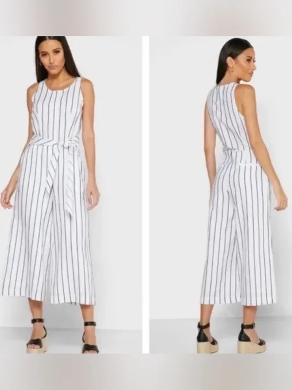 Banana Republic Striped Linen Blend Wide Leg Cropped Jumpsuit - Image 2
