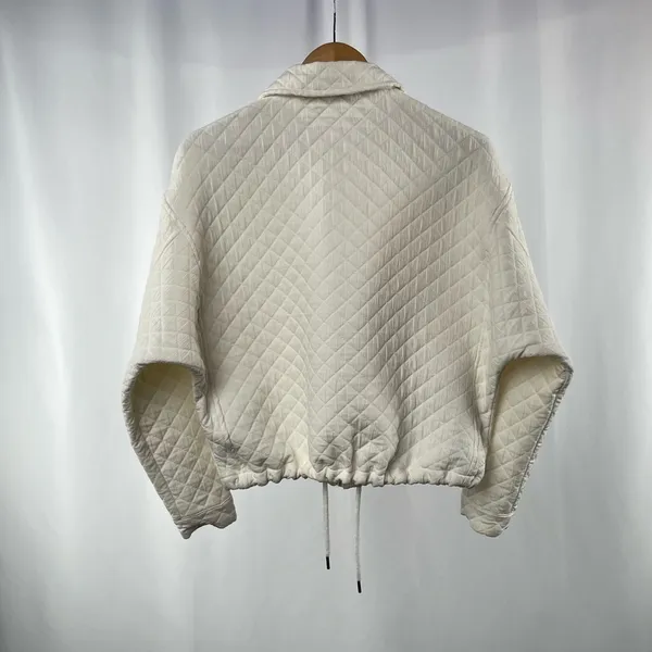 Zara Diamond Full Zip Cropped Drawstring Jacket in‎ Ivory Size Medium - Image 6