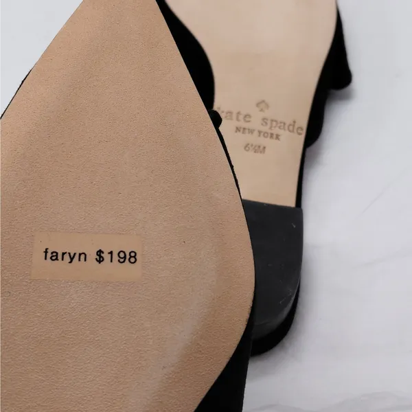 Kate Spade Womens Mules Slip On Flats 6.5M Black Suede Pointed Toe Coquette - Image 12