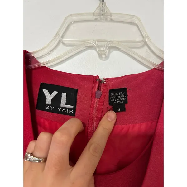YL by Yair Magenta Pink 100% Silk 2-Piece Sheath Dress & Tie Front Jacket Set 6 - Image 4