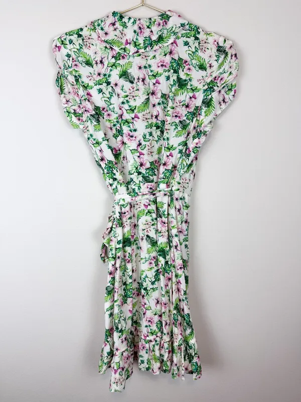 Juicy Couture Allover‎ Floral Wrap Dress Ruffle White Green Pink Size 0 - Image 7