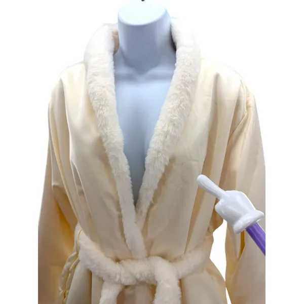 Minky Couture Satin Cream Robe S Faux Fur Plush Luxury Bathrobe Loungewear Cozy - Image 3