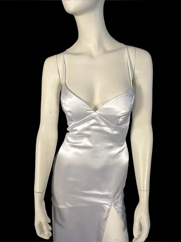 Monvelli Satin Maxi Slip Dress White Size 4 NWT - Image 2