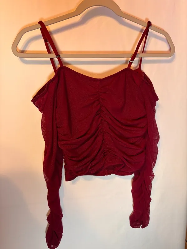 Red Mesh Ruched Corset Top – Size M - Image 5