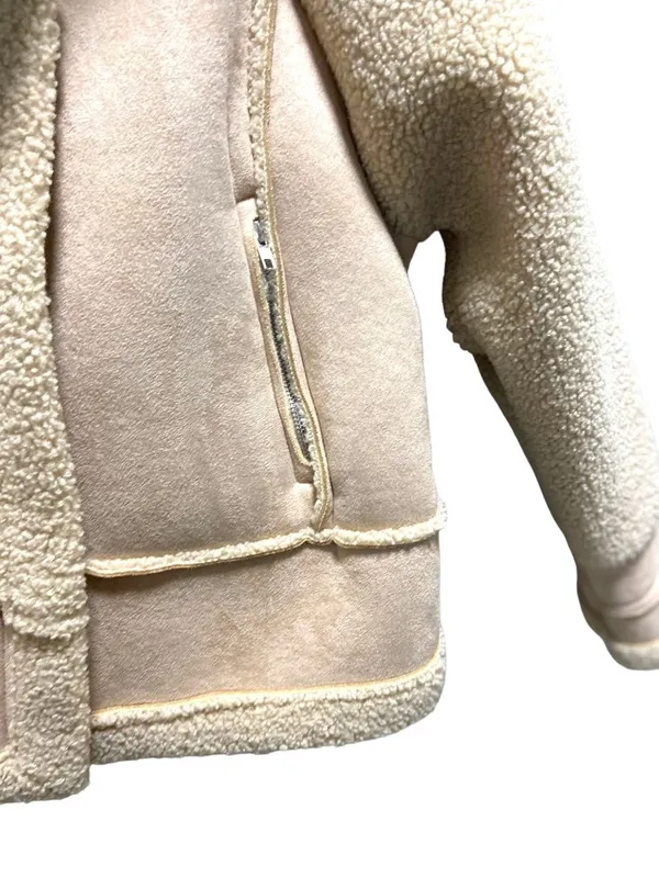 Princess Polly Moondance Faux Sherpa Aviator Jacket Beige Size S/M Neutral Fall - Image 10