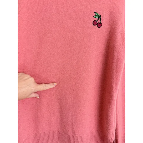 Tory Burch Pink Red Cherry Embroidered Crewneck Knit Sweater M - Image 6