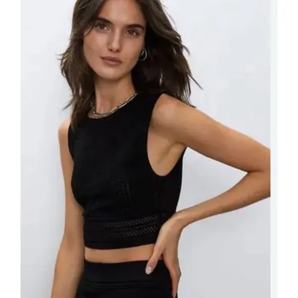 Babaton Aritzia Pointelle Crop Top‎ Size XS Black - Image 2