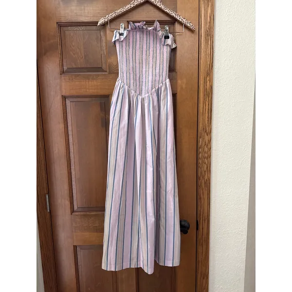 ABERCROMBIE & FITCH Sydney Smocked Strapless Midi Dress Purple Stripe Size XXS - Image 4