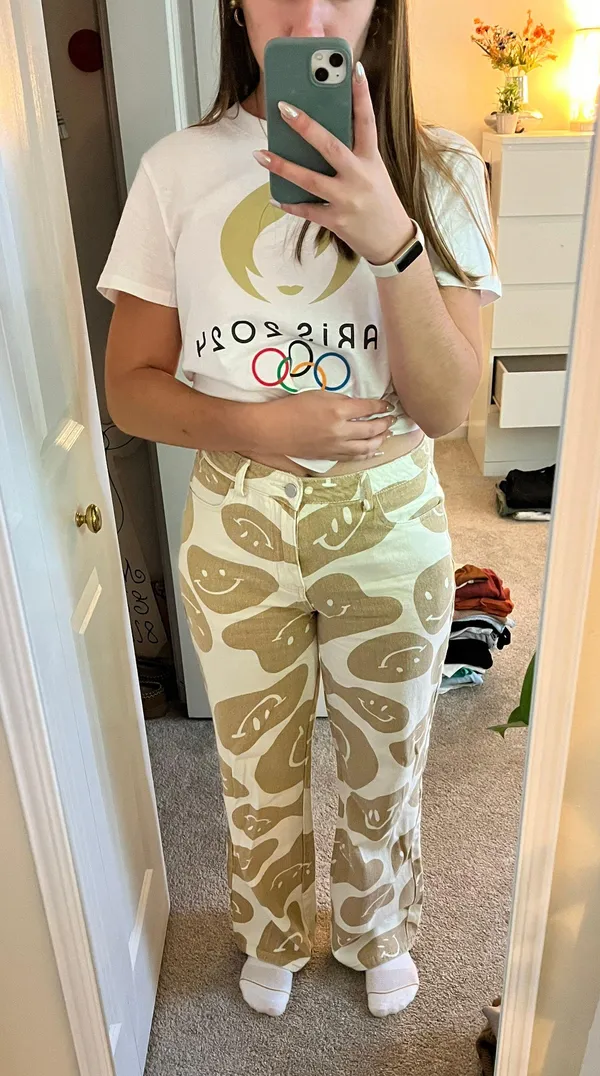 Bailey rose Petunia Smiley Face Beige Flare Pants - Image 2