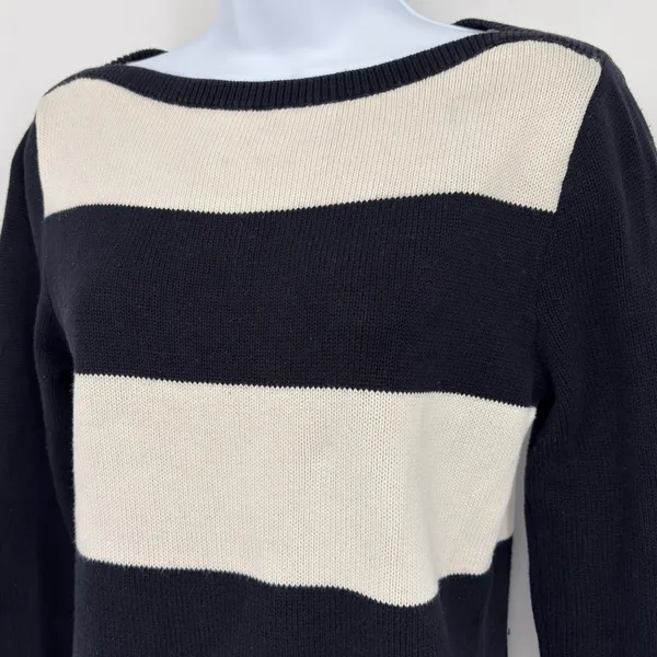 Lauren Ralph Lauren Striped‎ Boat Neck Long Sleeve Top Women SM Nautical Coastal - Image 3