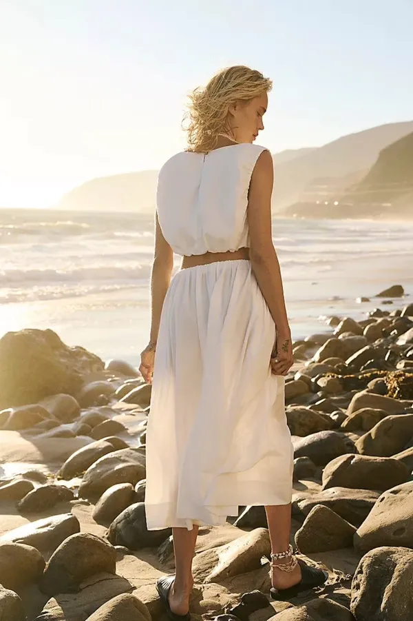 NWT Free People top and skirt Like A Wave Set in ivory. Size Medium - Image 2