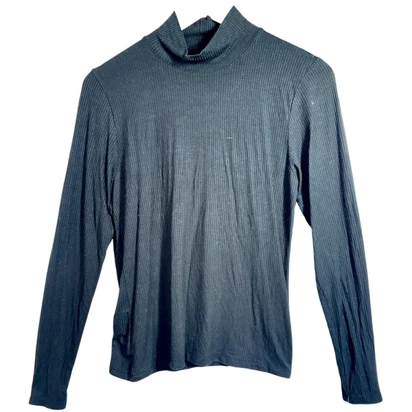 Abercrombie & Fitch Black Ribbed Knit Long Sleeve Mock Neck Sweater Top Size M - Image 2