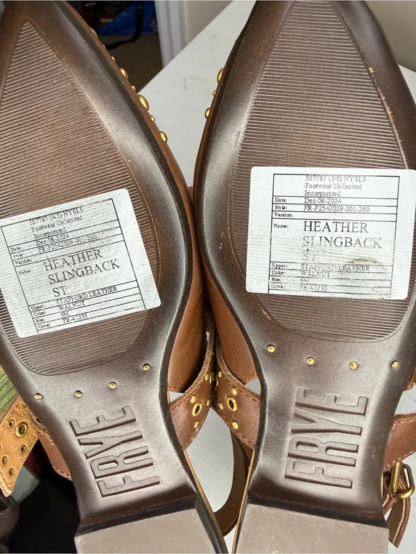 Frye HEATHER SLINGBACK STUDDED Flat Pointed gold & Walnut Leather - Image 5