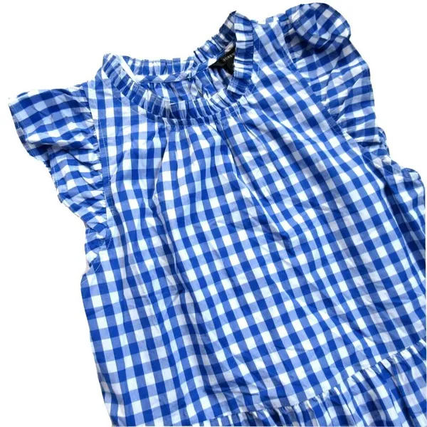 NWT J.Crew Tiered Ruffle-Sleeve Midi in Sapphire Gingham Cotton Dress XS - Image 7