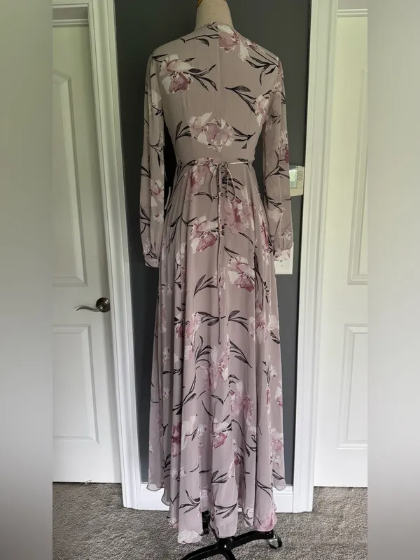 NWT Lulus Loving You Dusty Purple Floral Print Long Sleeve Wrap Maxi Dress Small - Image 4
