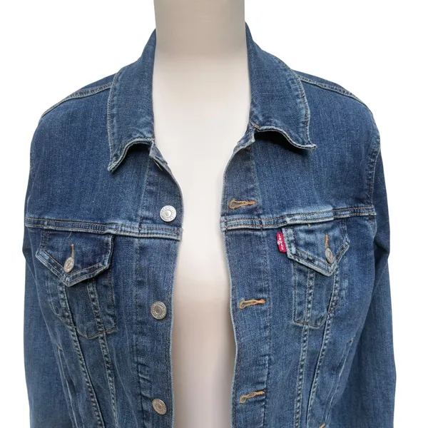 Levis Trucker Jacket XL Blue Denim Button Front Classic Pockets Workwear Western - Image 2