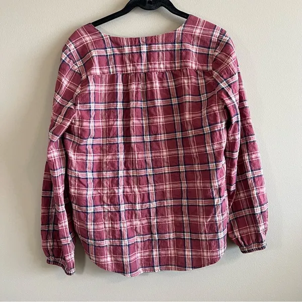 ✨ Madewell‎ V-Neck Button-Down Shirt in Stratfield Plaid Pink Small - Image 9