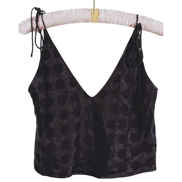 Victorias Secret Retro Satin Polka Dot Cami Tank Top Large Black 90s Lounge Y2K - Image 2